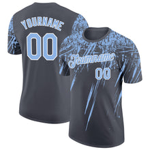 Load image into Gallery viewer, Custom Steel Gray Light Blue-White Distressed Scratch Brush Stroke Performance T-Shirt
