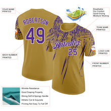 Load image into Gallery viewer, Custom Old Gold Purple-White Distressed Scratch Brush Stroke Performance T-Shirt
