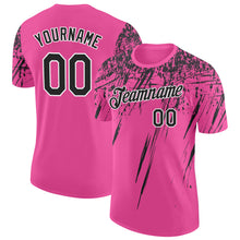 Load image into Gallery viewer, Custom Pink Black-White Distressed Scratch Brush Stroke Performance T-Shirt
