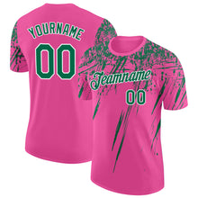 Загрузить изображение в средство просмотра галереи, Custom Pink Kelly Green-White Distressed Scratch Brush Stroke Performance T-Shirt
