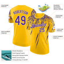 Laden Sie das Bild in den Galerie-Viewer, Custom Yellow Purple-White Distressed Scratch Brush Stroke Performance T-Shirt
