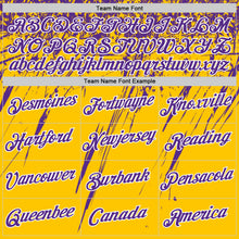 Laden Sie das Bild in den Galerie-Viewer, Custom Yellow Purple-White Distressed Scratch Brush Stroke Performance T-Shirt
