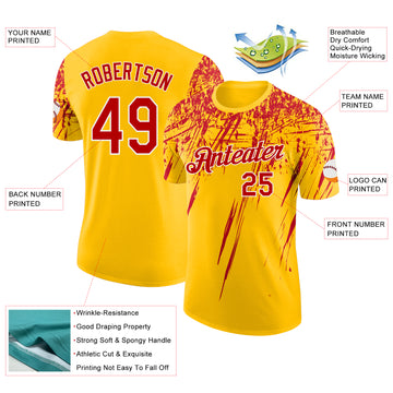 Custom Yellow Red-White Distressed Scratch Brush Stroke Performance T-Shirt