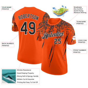 Custom Orange Black-White Distressed Scratch Brush Stroke Performance T-Shirt