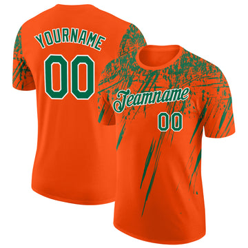 Custom Orange Kelly Green-White Distressed Scratch Brush Stroke Performance T-Shirt