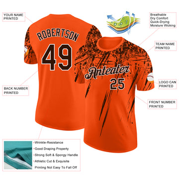 Custom Orange Brown-White Distressed Scratch Brush Stroke Performance T-Shirt