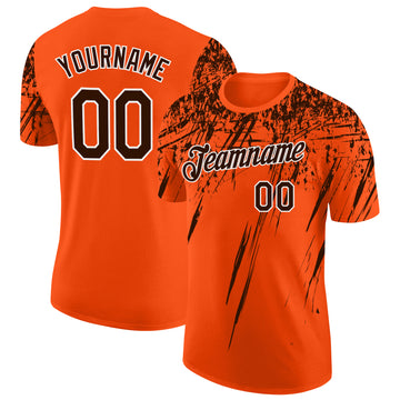 Custom Orange Brown-White Distressed Scratch Brush Stroke Performance T-Shirt