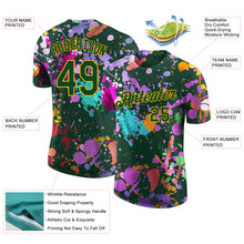 Load image into Gallery viewer, Custom Graffiti Pattern Green-Gold Vibrant Multicolor Paint Splatter Performance T-Shirt
