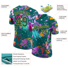 Laden Sie das Bild in den Galerie-Viewer, Custom Graffiti Pattern Teal-Gold Vibrant Multicolor Paint Splatter Performance T-Shirt
