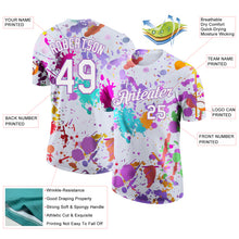Laden Sie das Bild in den Galerie-Viewer, Custom Graffiti Pattern White-Medium Purple Vibrant Multicolor Paint Splatter Performance T-Shirt
