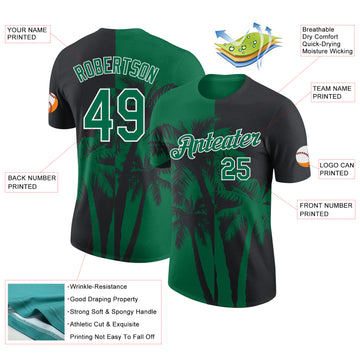 Custom Black Kelly Green-White Hawaii Tropical Coastal Palm Trees Performance T-Shirt