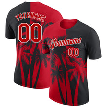 Load image into Gallery viewer, Custom Black Red-White Hawaii Tropical Coastal Palm Trees Performance T-Shirt
