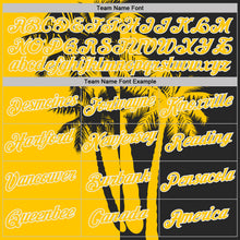 Laden Sie das Bild in den Galerie-Viewer, Custom Black Yellow-White Hawaii Tropical Coastal Palm Trees Performance T-Shirt
