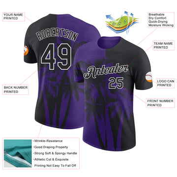 Custom Black Purple-White Hawaii Tropical Coastal Palm Trees Performance T-Shirt