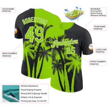 Custom Black Neon Green-White Hawaii Tropical Coastal Palm Trees Performance T-Shirt