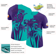 Laden Sie das Bild in den Galerie-Viewer, Custom Purple Aqua-Black Hawaii Tropical Coastal Palm Trees Performance T-Shirt
