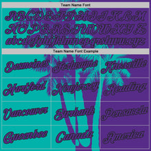 Laden Sie das Bild in den Galerie-Viewer, Custom Purple Aqua-Black Hawaii Tropical Coastal Palm Trees Performance T-Shirt
