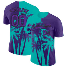 Laden Sie das Bild in den Galerie-Viewer, Custom Purple Aqua-Black Hawaii Tropical Coastal Palm Trees Performance T-Shirt

