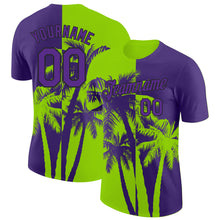 Загрузить изображение в средство просмотра галереи, Custom Purple Neon Green-Black Hawaii Tropical Coastal Palm Trees Performance T-Shirt
