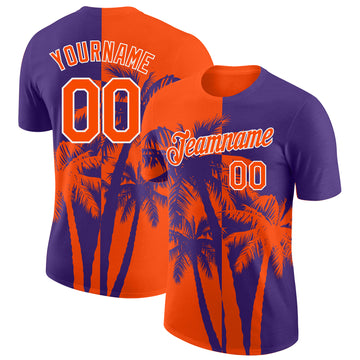 Custom Purple Orange-White Hawaii Tropical Coastal Palm Trees Performance T-Shirt