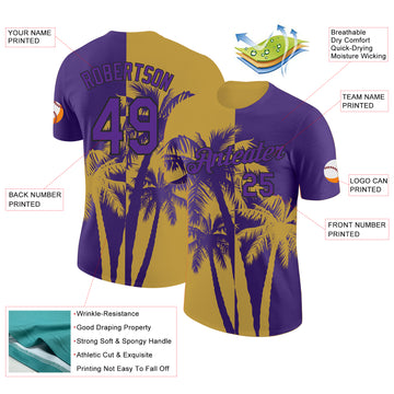 Custom Purple Old Gold-Black Hawaii Tropical Coastal Palm Trees Performance T-Shirt