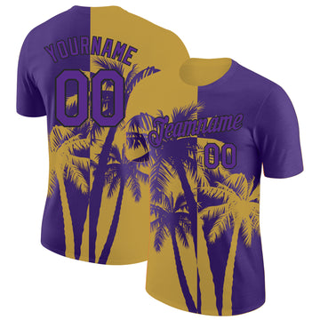 Custom Purple Old Gold-Black Hawaii Tropical Coastal Palm Trees Performance T-Shirt