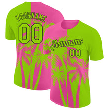 Load image into Gallery viewer, Custom Neon Green Pink-Black Hawaii Tropical Coastal Palm Trees Performance T-Shirt
