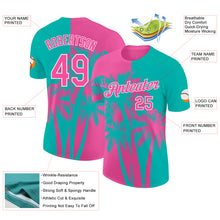 Load image into Gallery viewer, Custom Aqua Pink-White Hawaii Tropical Coastal Palm Trees Performance T-Shirt
