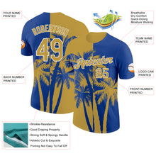 Загрузить изображение в средство просмотра галереи, Custom Royal Old Gold-White Hawaii Tropical Coastal Palm Trees Performance T-Shirt

