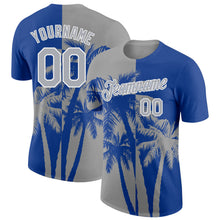 Загрузить изображение в средство просмотра галереи, Custom Royal Gray-White Hawaii Tropical Coastal Palm Trees Performance T-Shirt
