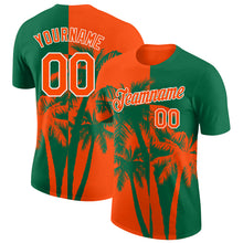 Загрузить изображение в средство просмотра галереи, Custom Kelly Green Orange-White Hawaii Tropical Coastal Palm Trees Performance T-Shirt
