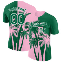 Load image into Gallery viewer, Custom Kelly Green Light Pink-White Hawaii Tropical Coastal Palm Trees Performance T-Shirt
