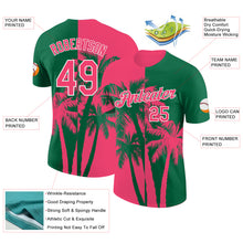 Загрузить изображение в средство просмотра галереи, Custom Kelly Green Neon Pink-White Hawaii Tropical Coastal Palm Trees Performance T-Shirt
