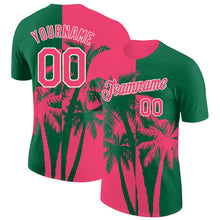 Загрузить изображение в средство просмотра галереи, Custom Kelly Green Neon Pink-White Hawaii Tropical Coastal Palm Trees Performance T-Shirt
