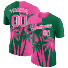 Laden Sie das Bild in den Galerie-Viewer, Custom Kelly Green Pink-White Hawaii Tropical Coastal Palm Trees Performance T-Shirt
