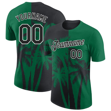 Custom Kelly Green Black-White Hawaii Tropical Coastal Palm Trees Performance T-Shirt