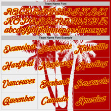 Laden Sie das Bild in den Galerie-Viewer, Custom Red White-Yellow Hawaii Tropical Coastal Palm Trees Performance T-Shirt
