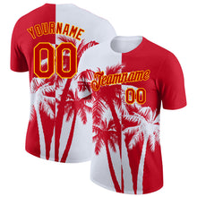 Laden Sie das Bild in den Galerie-Viewer, Custom Red White-Yellow Hawaii Tropical Coastal Palm Trees Performance T-Shirt
