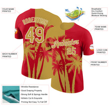 Загрузить изображение в средство просмотра галереи, Custom Red Old Gold-White Hawaii Tropical Coastal Palm Trees Performance T-Shirt
