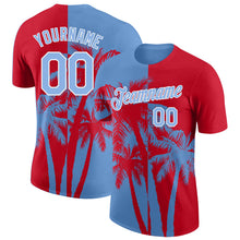 Laden Sie das Bild in den Galerie-Viewer, Custom Red Light Blue-White Hawaii Tropical Coastal Palm Trees Performance T-Shirt
