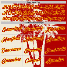 Load image into Gallery viewer, Custom Red Cream-Yellow Hawaii Tropical Coastal Palm Trees Performance T-Shirt
