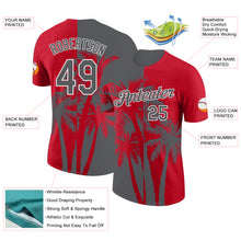Загрузить изображение в средство просмотра галереи, Custom Red Steel Gray-White Hawaii Tropical Coastal Palm Trees Performance T-Shirt
