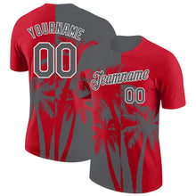 Загрузить изображение в средство просмотра галереи, Custom Red Steel Gray-White Hawaii Tropical Coastal Palm Trees Performance T-Shirt
