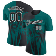 Загрузить изображение в средство просмотра галереи, Custom Teal Black-White Hawaii Tropical Coastal Palm Trees Performance T-Shirt
