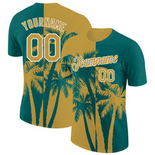 Загрузить изображение в средство просмотра галереи, Custom Teal Old Gold-White Hawaii Tropical Coastal Palm Trees Performance T-Shirt
