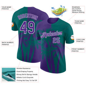 Custom Teal Purple-White Hawaii Tropical Coastal Palm Trees Performance T-Shirt