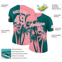 Load image into Gallery viewer, Custom Teal Medium Pink-White Hawaii Tropical Coastal Palm Trees Performance T-Shirt

