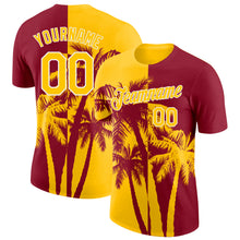 Загрузить изображение в средство просмотра галереи, Custom Crimson Yellow-White Hawaii Tropical Coastal Palm Trees Performance T-Shirt
