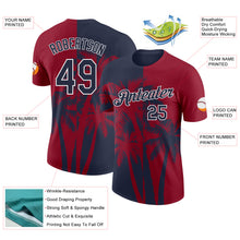 Загрузить изображение в средство просмотра галереи, Custom Crimson Navy-White Hawaii Tropical Coastal Palm Trees Performance T-Shirt
