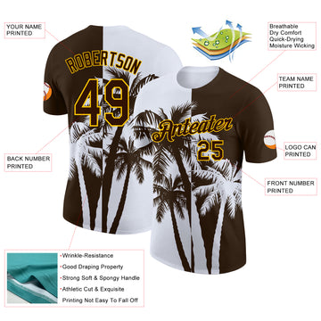 Custom Brown White-Yellow Hawaii Tropical Coastal Palm Trees Performance T-Shirt